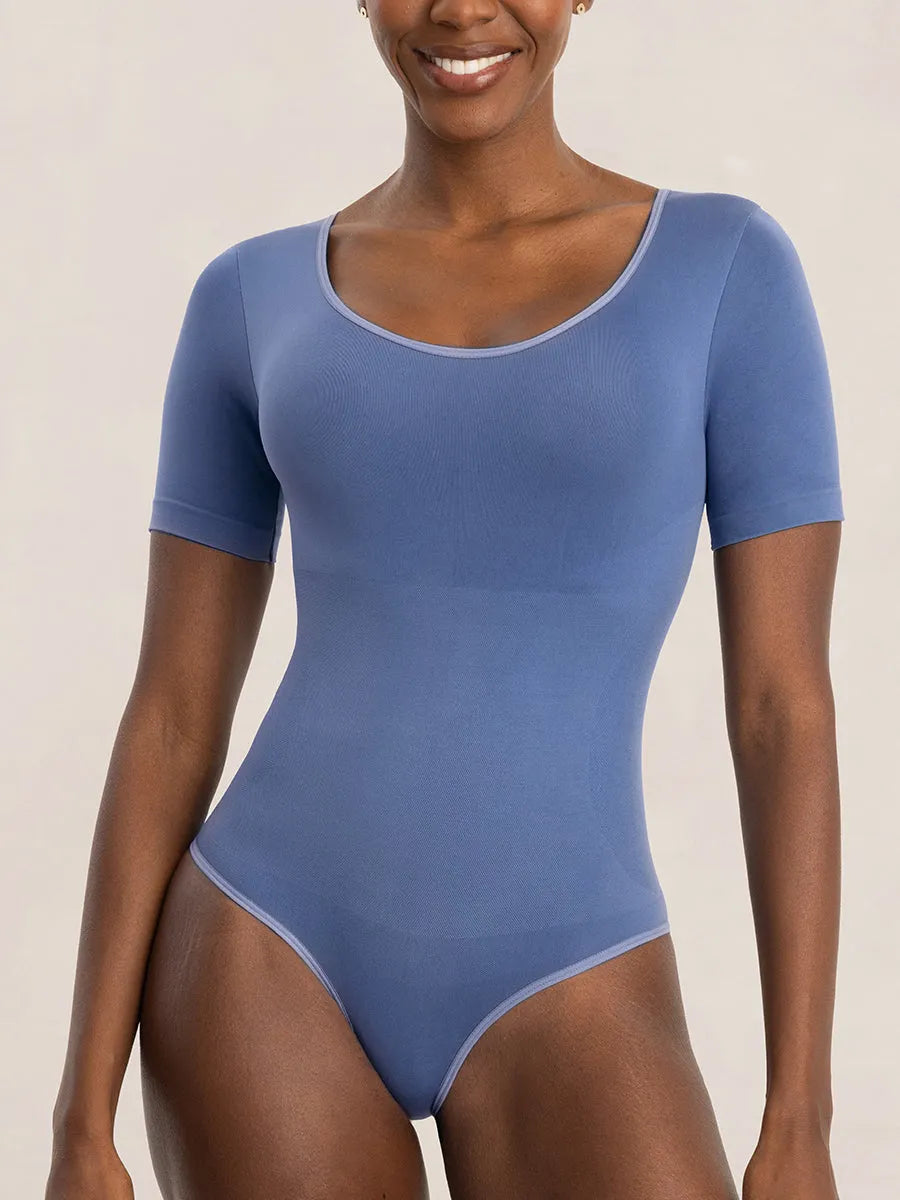 Body Modelador Manga Curta Azul